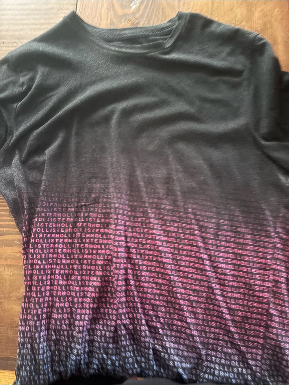 Hollister Black Tee with Pink Gradient Text